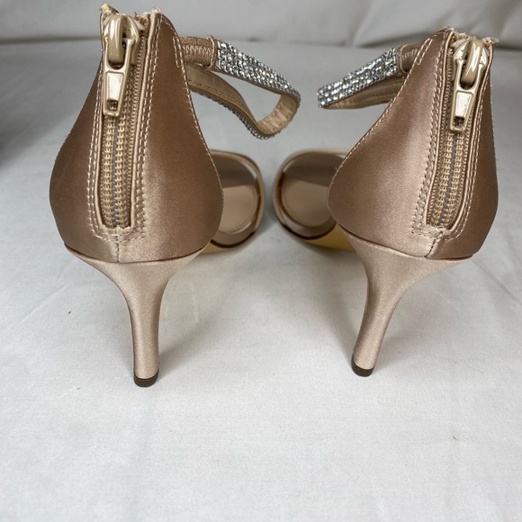 Women Nina Champagne Crystal Satin Ankle Strap High Heel Sandal 7.5M - Picture 7 of 9